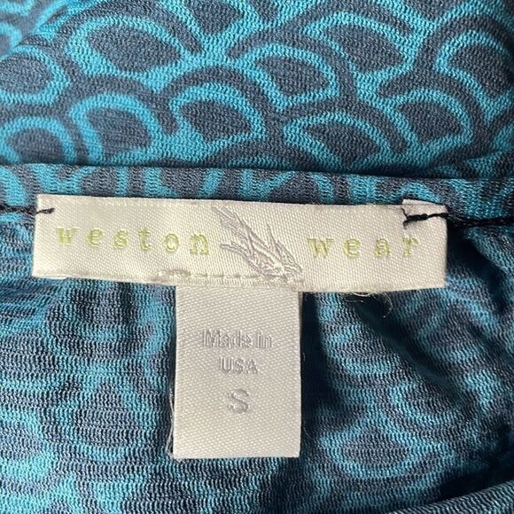 Anthropologie Weston Wear Blue & Grey Geometric Sheer Blouse (Small) - Picture 9 of 9